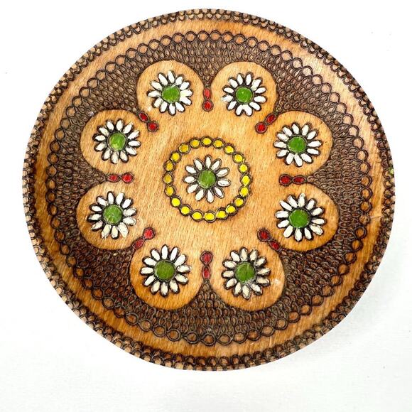 Vintage Hand Painted Wood Dish - Picture 1 of 6